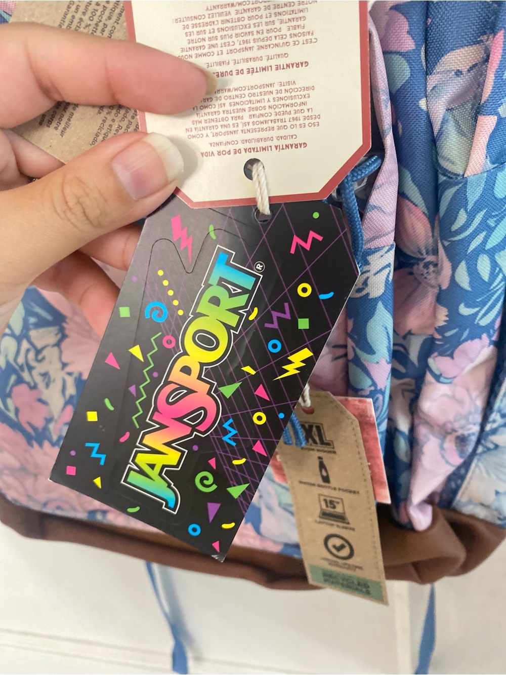 JanSport Blue and Pink Floral Backpack - Picture 6 of 7